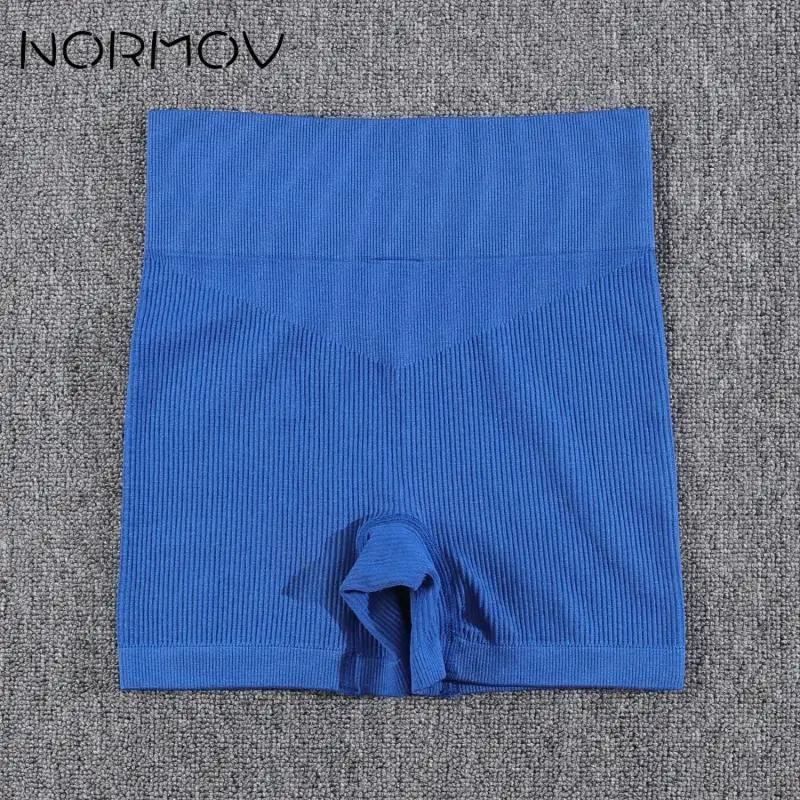 NORMOV Summer Ribbed Yoga Sets Seamless Fitness Suits 1/2 Pieces Gym Sets Solid Shorts Push Up Bra Sportwear Short Sets