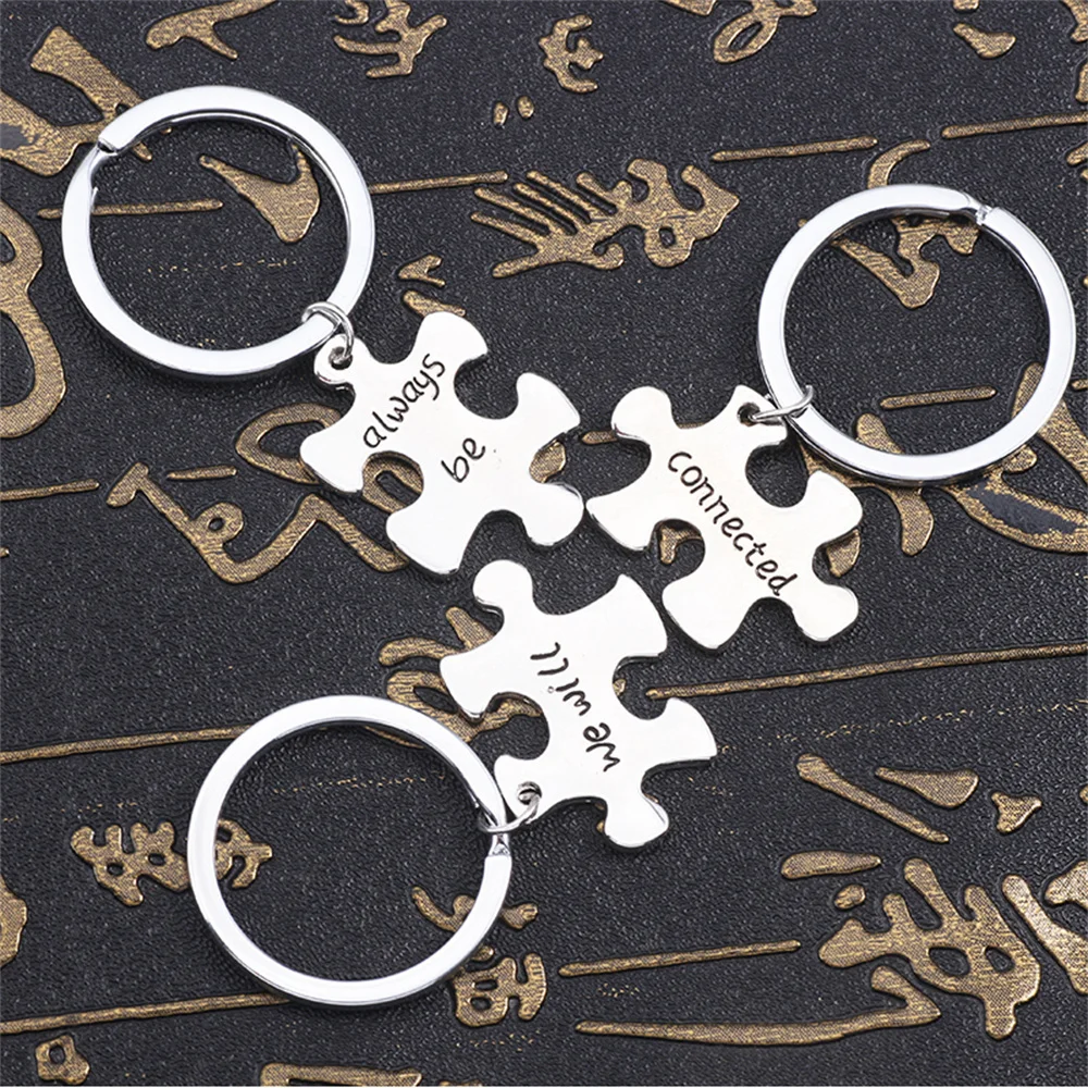 Trendy Best Friends Keychain Carved We Will Always Be Connected Key Chain 3 Piece Puzzle Geometry Keychains Bff Hot Sale Gifts