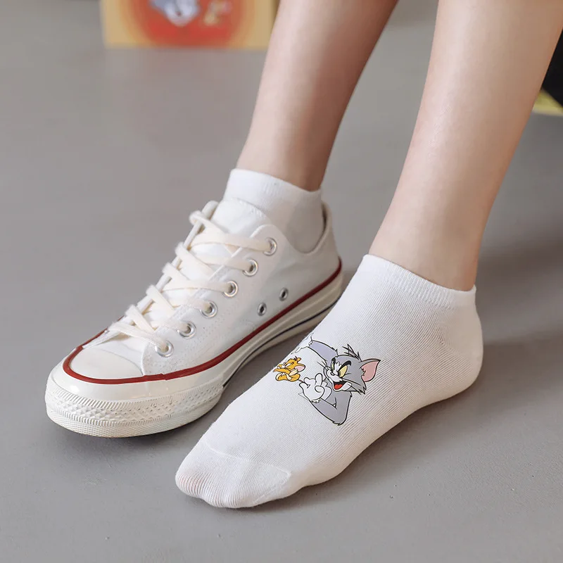 جوارب توم وجيري للزوجين من القطن المصقول المطبوع على الطراز الكوري من ماركة كاري، جوارب منخفضة القطع #3