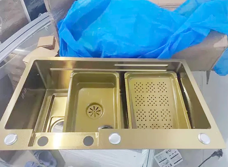 Luxury Golden Rain 304 Stainless Steel Large Single Sink Household Kitchen Sink Set Washing and Cutting Vegetable Basin