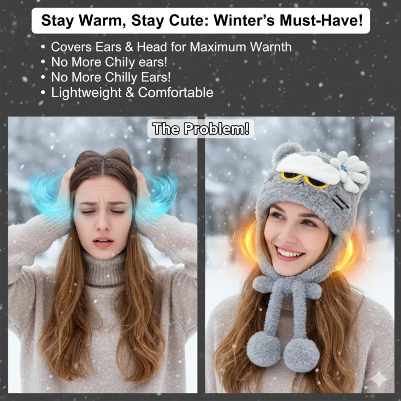 

DG Cat Hat Embroidery Zoa Hat Plush Knitted Head Wrap Plush Knitted Winter Hat Women Autumn Winter Warm Beanie Rope Cozy Hat New