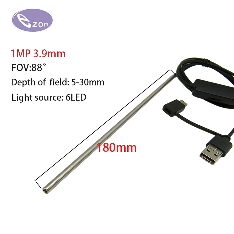 3-in-1 industrial endoscope camera, 3.9mm 720P long-tube endoscope camera, 6 LED cameras, compatible with Android devices.