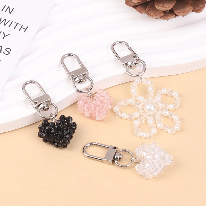 Granulated Sugar Love Crystal Flower Love Mobile Phone Chain Bow Beaded Anti-Lost Keychain Earphone Pendant Backpack Charm Decor