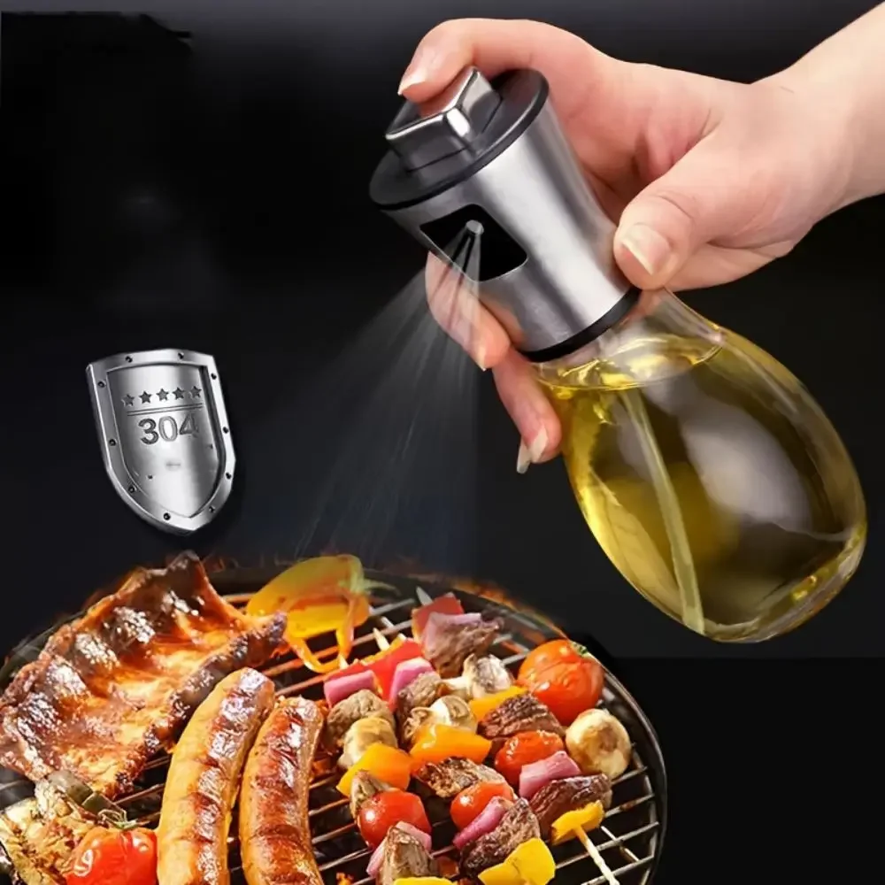Kitchen Oil Sprayer for Cooking,6.8oz/200ml Olive Oil or Vinegar, Trigger Design,Stainless Steel Vinegar Glass Spray Bottle
