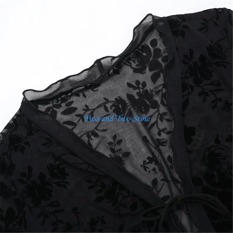 

HX6F Stylish See Through Women's Shirt with Flared Sleeves Breathable Casual Wear