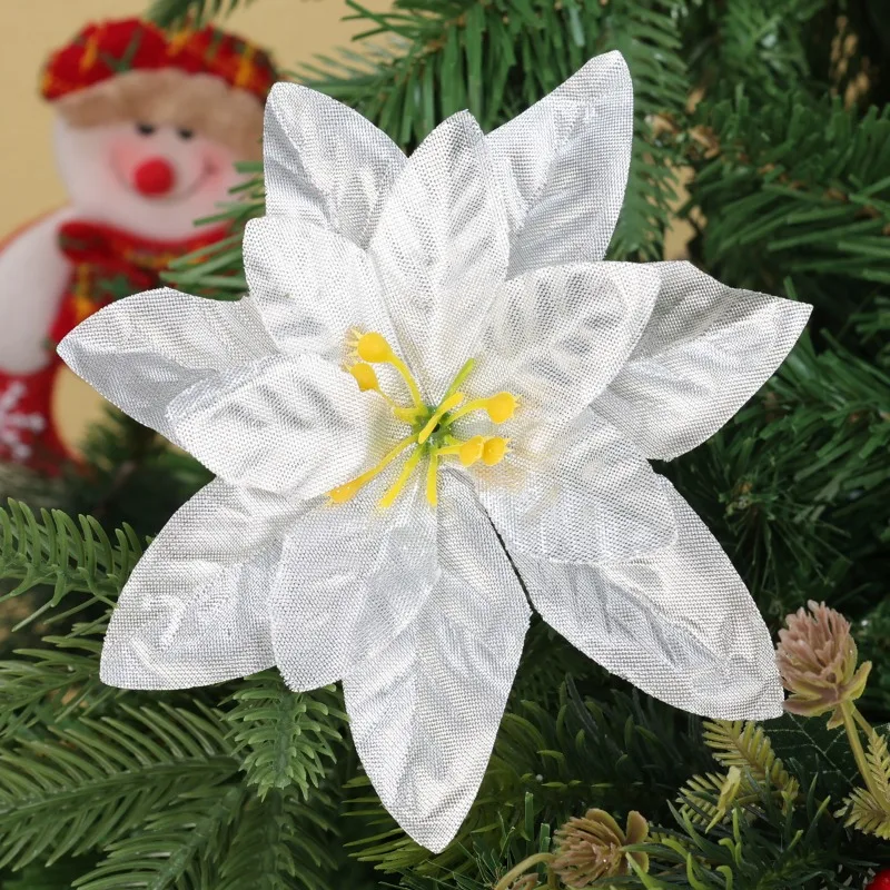 عيد الميلاد الزهور الاصطناعية الأحمر بريق البونسيتة مع مقاطع شجرة عيد الميلاد شنقا زخرفة DIY إكليل الزفاف السنة الجديدة الديكور #2