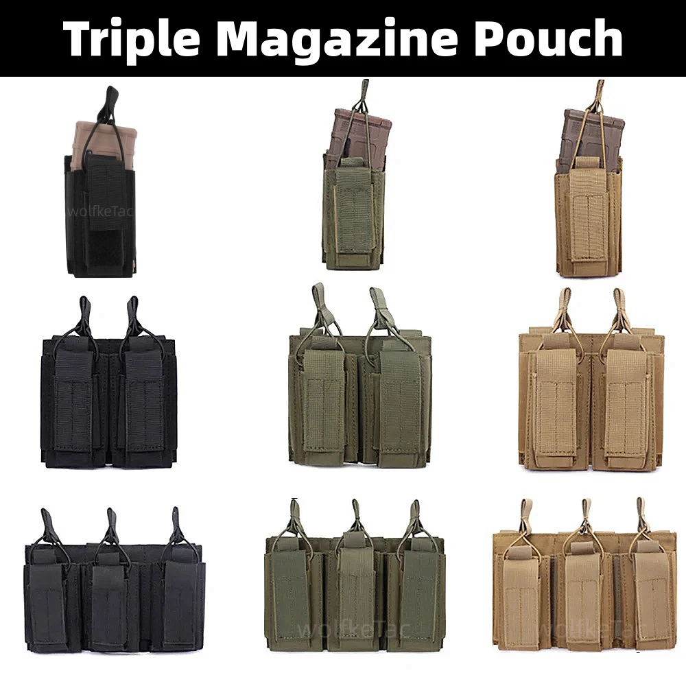 Tactical Three Mole Magazine Bag System M4 M14 M16 AK AR Glock 1911 9mm Universal Magazine Support