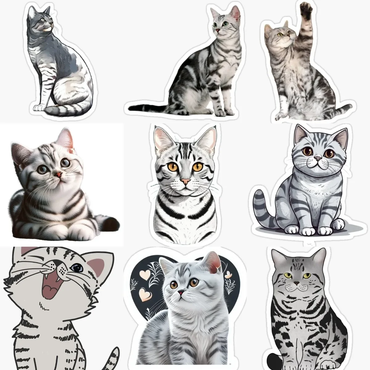 

Cute American Shorthair Cat Pets PVC Stickers for Decorate Fridge Window Room Wall Car Van Bicycle Helmet Decal Accessories