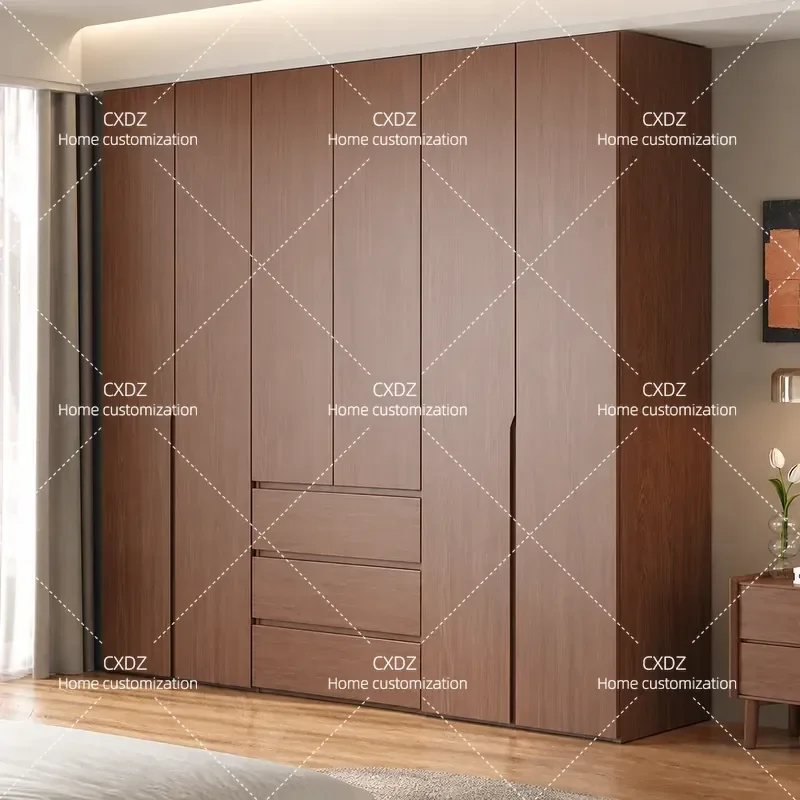 Medieval Style Segmented Wardrobe Full Oak Swing Door Solid Wood Bedroom Storage Cabinet for Rental Room 2025 New Arrival