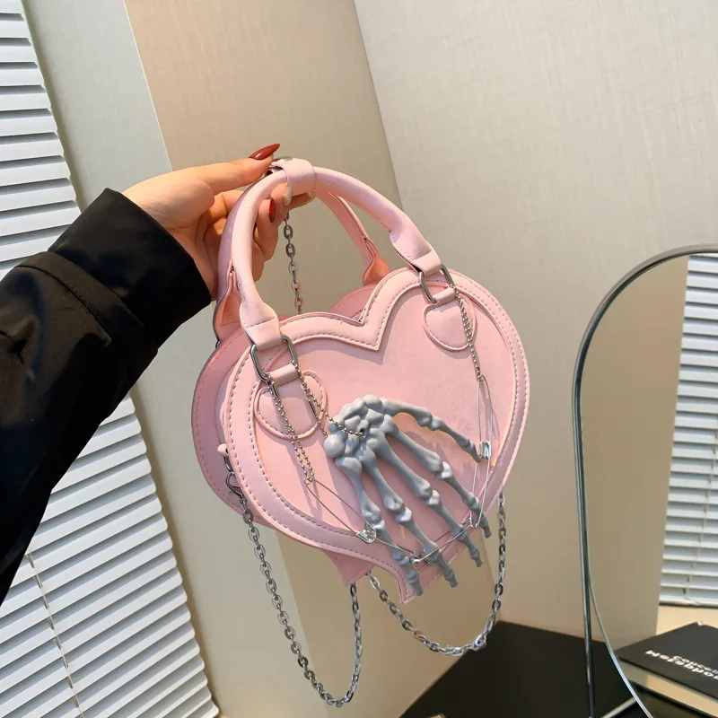 

Сумка-тоут с острым принтом черепа и леопардовым ремешком-цепочкой, кошелек через плечо в стиле панк для женщин, регулируемая сумка на плечо