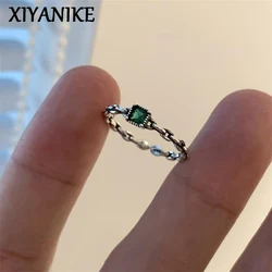 XIYANIKE New Vintage Emerald Zircon Open Cuff Finger Ring For Women Girl Fashion Trendy Jewelry Gift Party кольцо ж