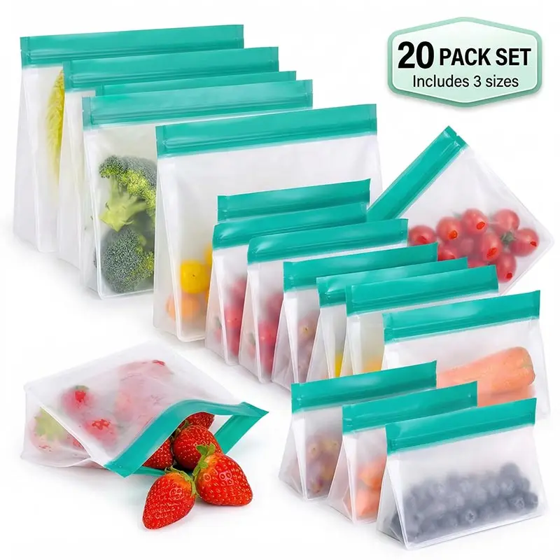 Peva-saco reusável para o congelador, saco do alimento do silicone para o alimento, bpa livra, organizador superior, copo, bacia, bpa livra