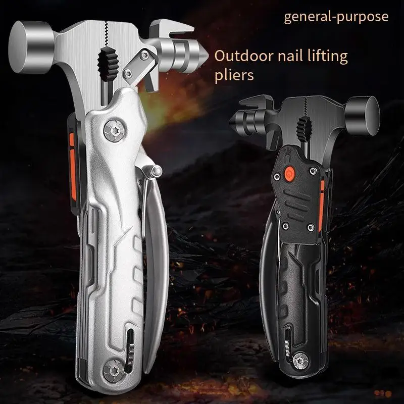 

Aolacow Outdoor Multi functional Safety Hammer Pliers Multi purpose Portable Foldable Tool Pliers Camping Car Mounted Nail Lifti