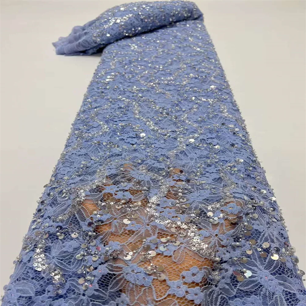 

African Tulle Luxury Sequin Lace Fabric 2024 High Quality Nigerian Guipure Cord Net Lace Fabric For Women Evening Prom Dress hx