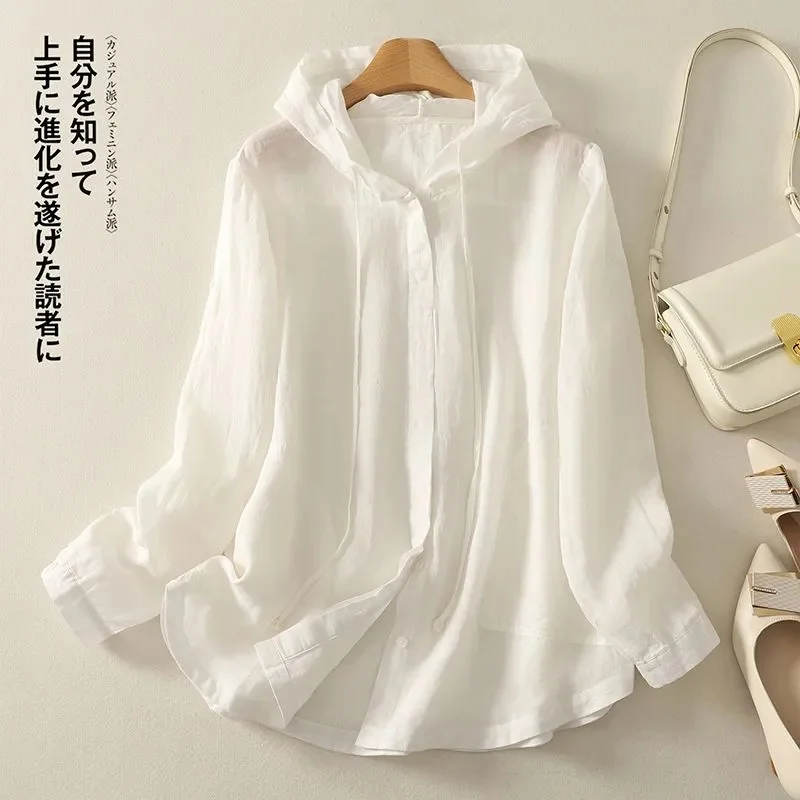 

lightweight fashion hooded Coat for women 2025 summer autumn new long sleeved solid color casual Thin shirt jacket Outerwear