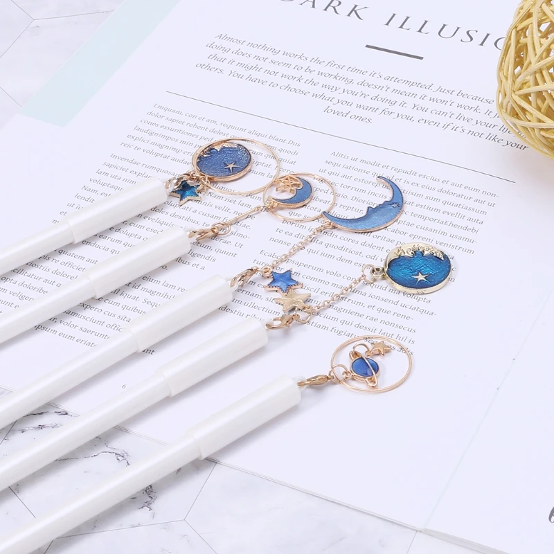 Y1UB Blue Starry for Sky Star Moon Pendant Gel Pen School Office Stationery Su