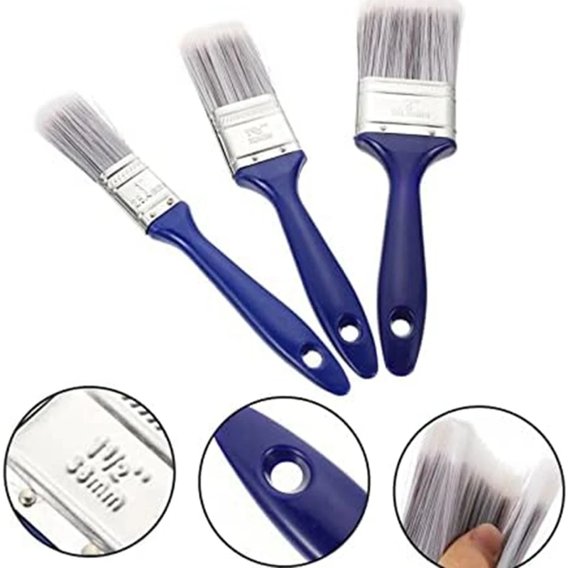 3ชิ้นแปรงด้ามพลาสติกสีฟ้าขนาดใหญ่แปรงเคลือบเงาพู่กันระบายสีแปรงแว็กซ์เครื่องมือวาดแบบแบนไนลอน