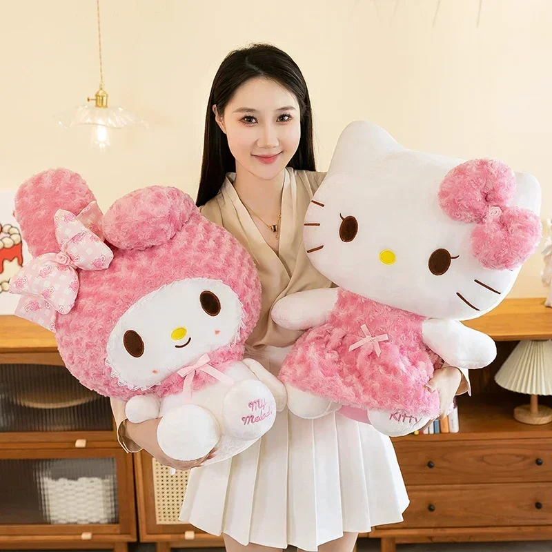 Peluche de 65 cm de Sanrio Hello Kitty Kawaii Rose My Melody, Juguete de Peluche de Anime, Muñeco de Peluche Suave de Gran Tamaño, Almohada, Regalo de Cumpleaños para Niños