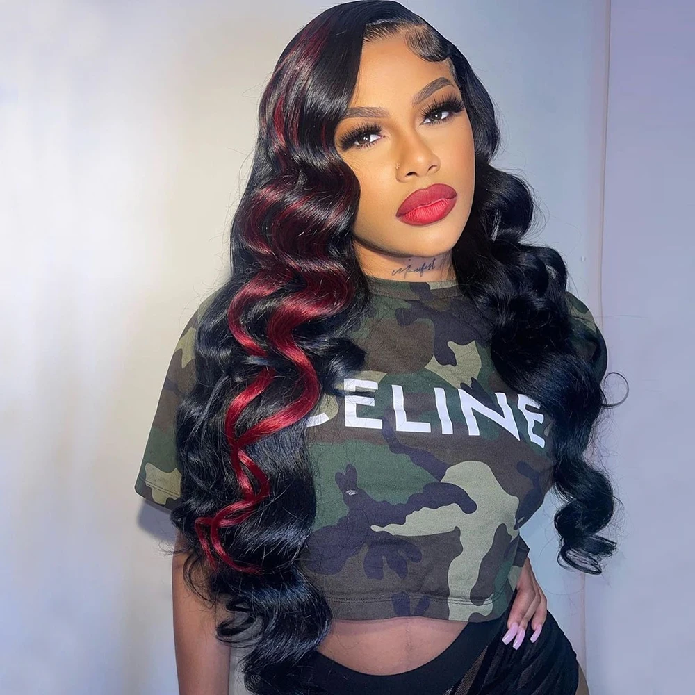 Highlight Red Body Wave 13x6 hd Lace Front Wig Human Hair 13x4 Lace Frontal Wig For Black Women Brazilian Natural Hairline Remy