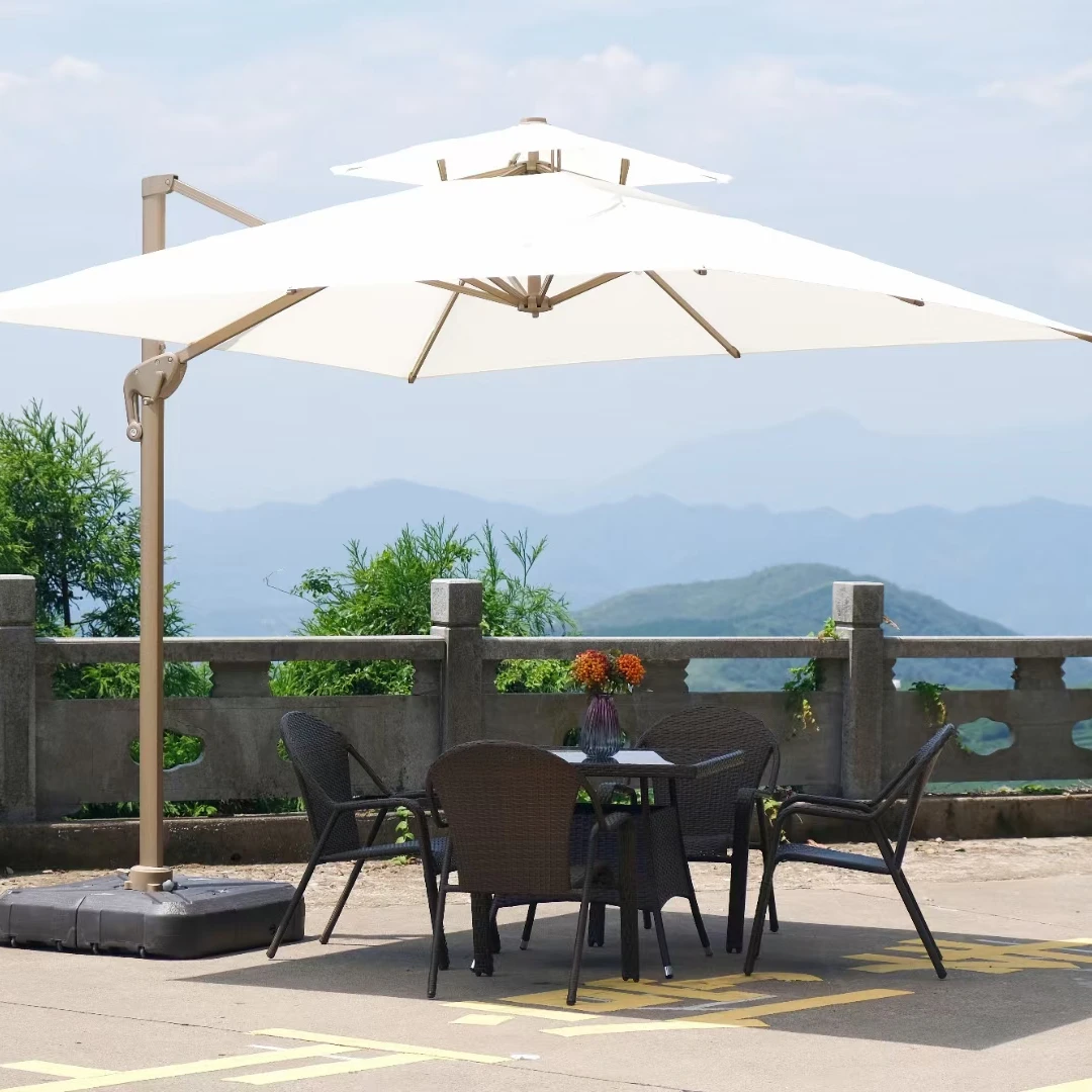 3M Cantilever Patio Umbrella Aluminum Frame 8 Ribs Structure Outdoor Sunshade Parasol for Hotel Garden Courtyard