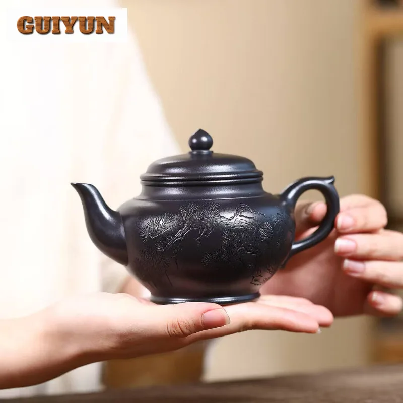 350 مللي العتيقة ييشينغ الأرجواني الطين أباريق الشاي اليدوية يضحك ساكورا وعاء الخام الخام الحجر الأصفر الطين غلاية الصينية Zisha طقم شاي الشاي