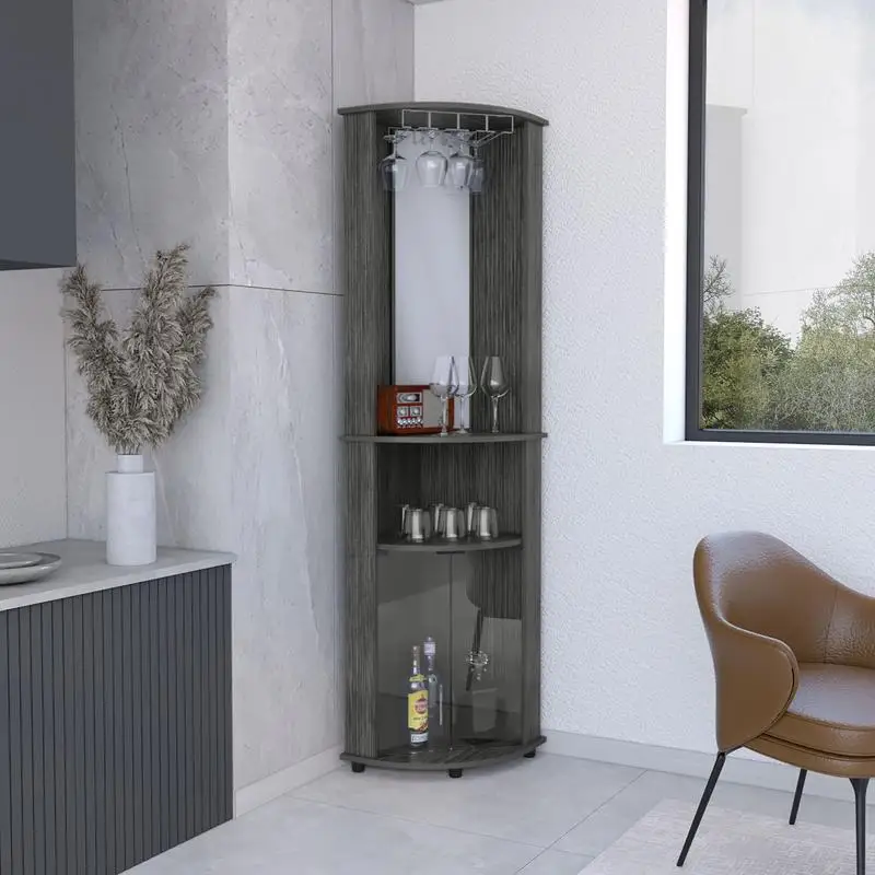 Armoire de bar d'angle Chicago avec support et porte vitrée pour une utilisation à domicile et au bureau
