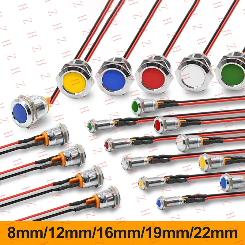 U+ 8/12/16/19/22mm Waterproof Metal LED Indicator Pilot Dash Light Panel Lamp AC/DC（Minimum order 10 pieces）