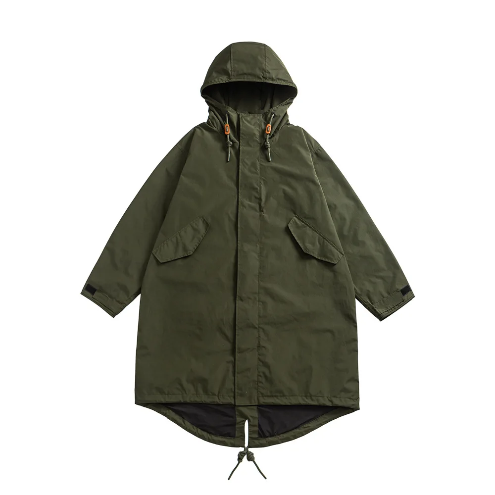 Men's and Women's Parka Coat  Waterproof Breathable Hooded Windbreaker Urban Outdoor Wear Vintage Military Mid-length Trench