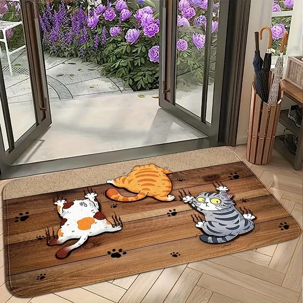 Kitten Doormat Cute Cat Welcome Mat Entryway Non-Slip Warm Tone Carpet Indoor Outdoor Non-Slip Rug for Hallway Living Room Rug