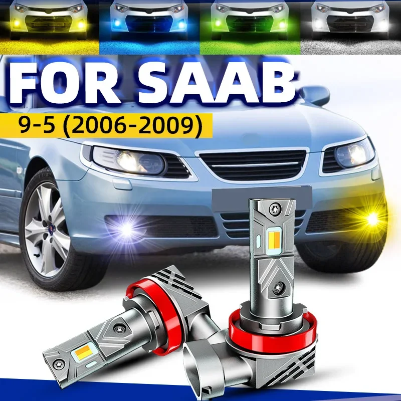 2x Car LED Front Fog Lights Bulbs Dual Colors Switchback White Yellow For Saab 9-5 2006 2007 2008 2009 ice blue green 12v canbus