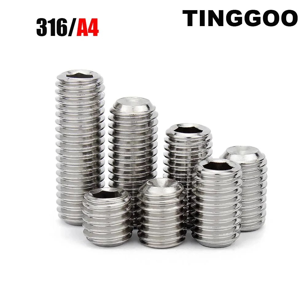 1/50pcs M3 M4 M5 M6 M8 M10 M12 M16 DIN916 316 A4 Stainless Steel Allen Hex Hexagon Socket Cup Point Grub Headless Bolt Set Screw