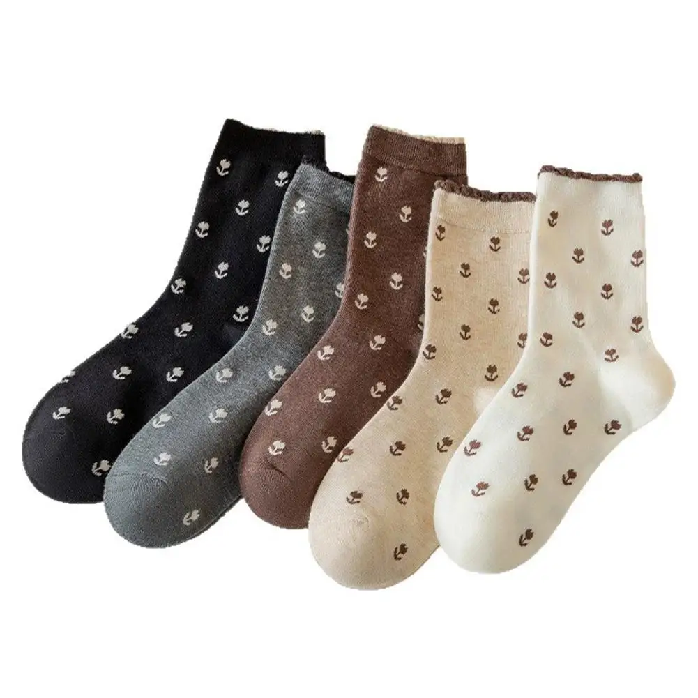 Mulheres tubo médio floral impressão meias moda japonesa bolinhas retro meias femininas jk lolita doce meninas bonito plissado meias