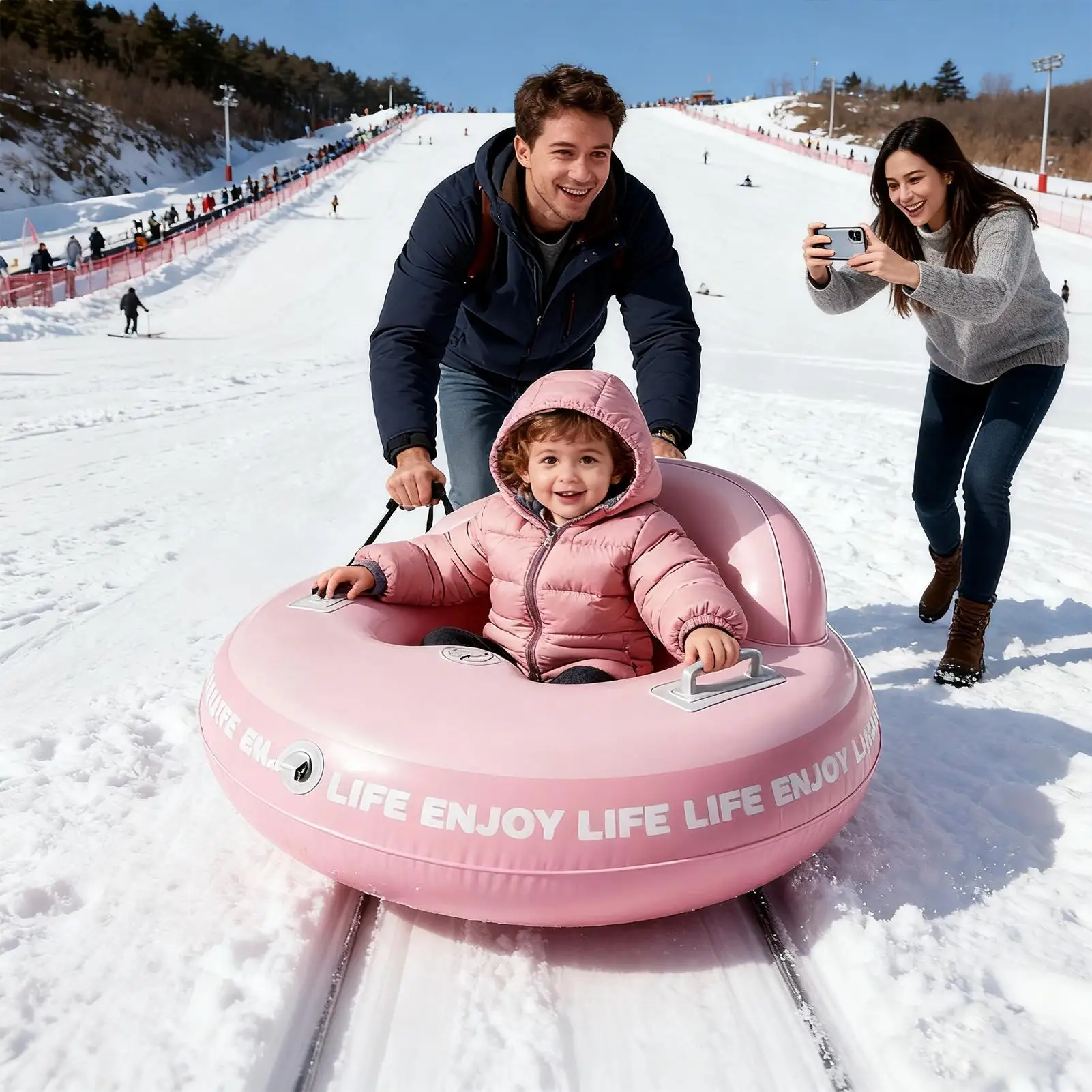 

Snow Sled Thickened Inflatable PVC Sledding Toys Winter Sled With Handle For Kids Adults Family Ski Outdoor Backyard Sports