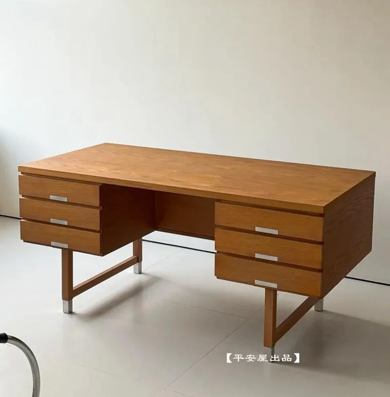 

HYS medieval desk retro Nordic solid wood desk writing desk teak storage