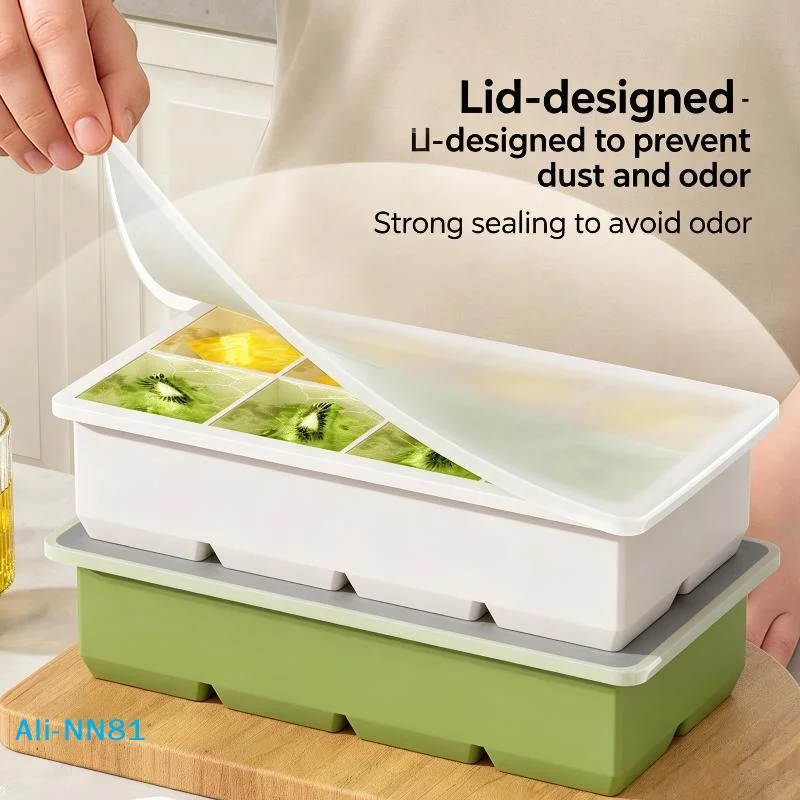 【N】Large Ice Block Mold Silicone Ice Cube Tray With Leak Proof Lid Easy Release For Home Summer Drink Parties