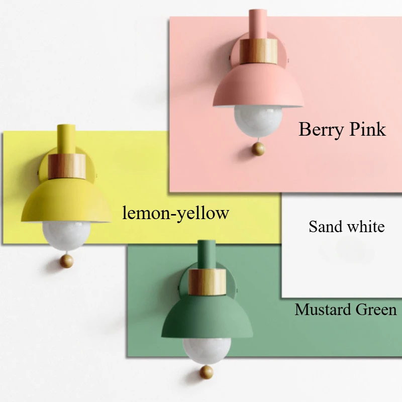 Macaron Flashlight Wall Lamp Nordic Simple and Colorful Bedroom Headboard Entrance Hallway Light E27 Pull-switch