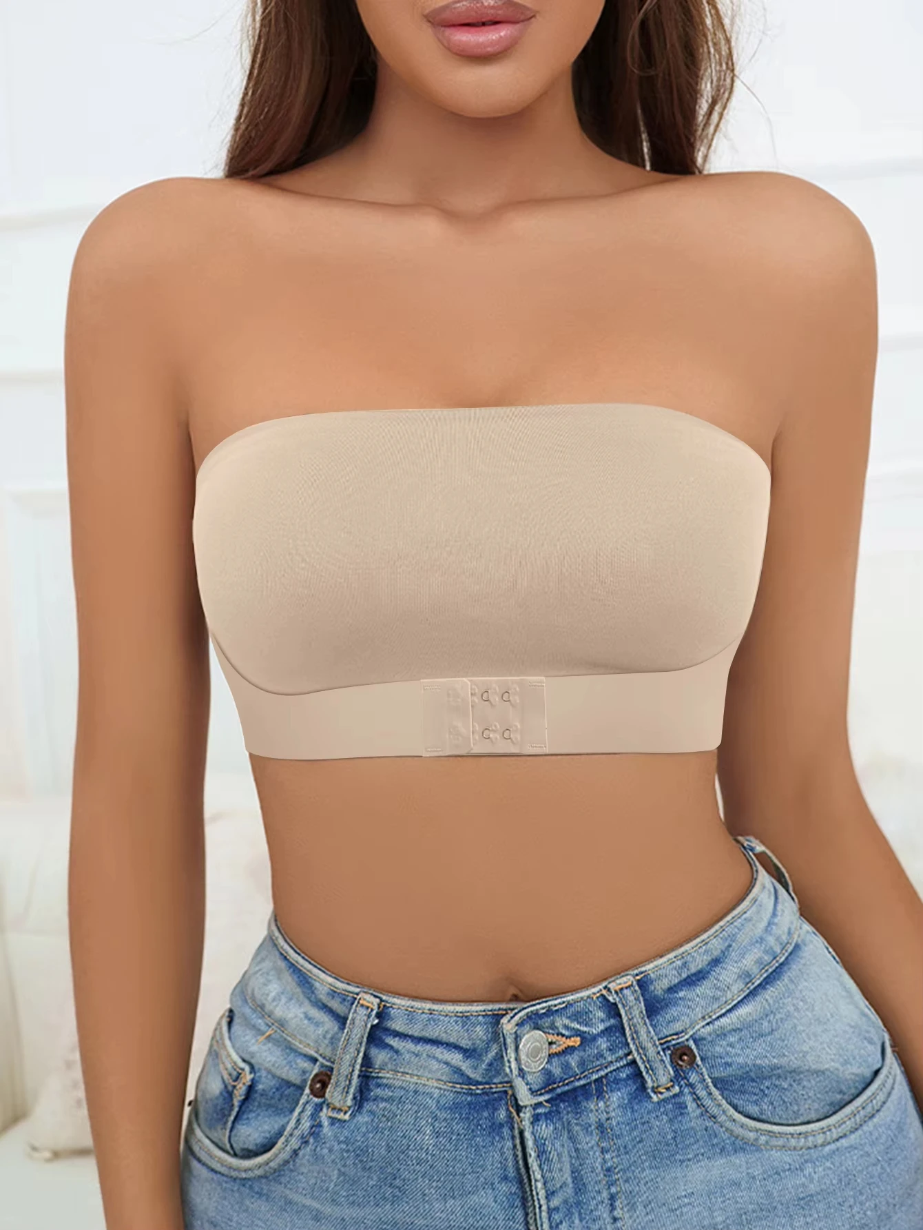 Women's Strapless No Padding Seamless Front Button Bra Comfortable Smooth Underwear image 3
