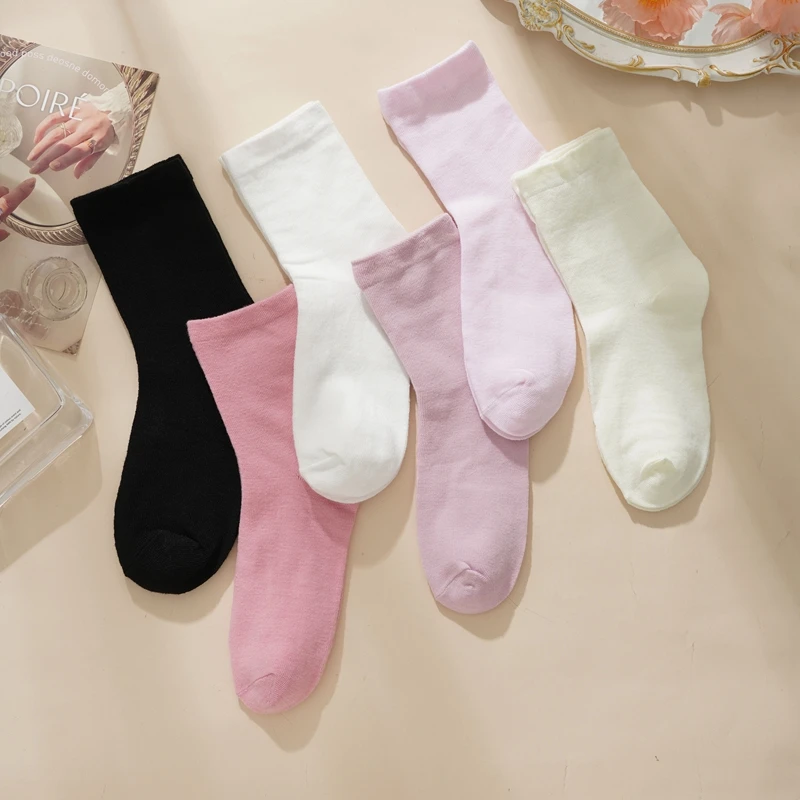 Women Solid Color Socks Comfortable Breathable Colorful Casual Fashion Short Sock Cute Japanese Candy Color Girl Soft Middle Sox