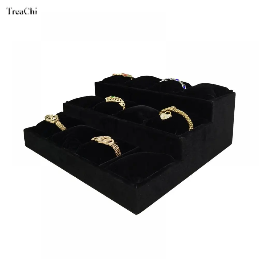 Velvet 3 Tier Bracelet Jewelry Display Tray 9 Grid With Pillow Bangle Necklace Storage Tray Watch Jewelry Organizer Stand Holder