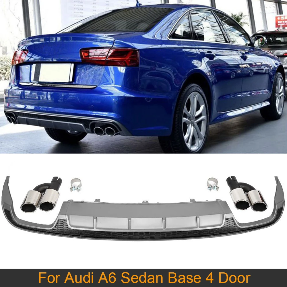 For A6 Rear Bumper Diffuser Lip For Audi A6 Sedan Base 4 Door 2016 2017 Car Rear Diffuser with Tail Exhaust Tips Not for S6