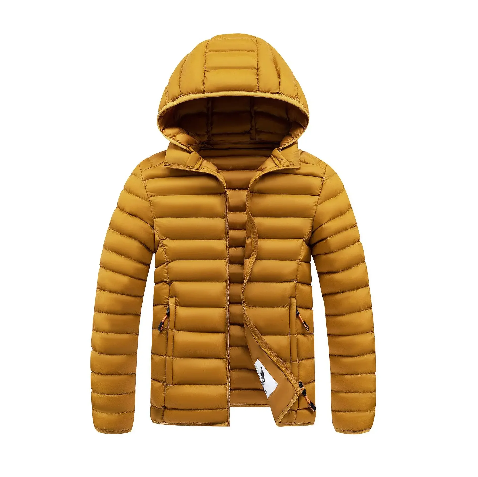 Mens Quilted Warm Parkas White Duck Down Padded Winter Jacket Hooded Mens Puffer Jacket Waterproof Lightweight Outdoor Outwear