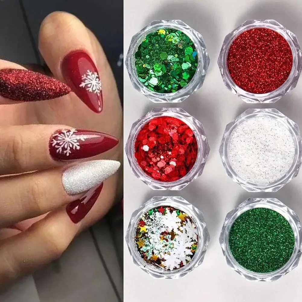 6 farben Weihnachten Schneeflocke Nagel Glitter DIY Weihnachten Nagel Glitter Set Schneeflocken Pailletten Helle Glanz Mehrzweck Glitter Set