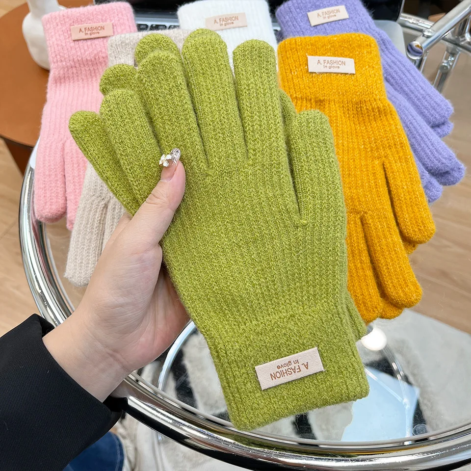 

2024 New Female Elastic Full Fingers Gloves Rabbit Wool Gloves Women Girls Winter Mittens Solid Color Warm Touchscreen Gloves ﻿