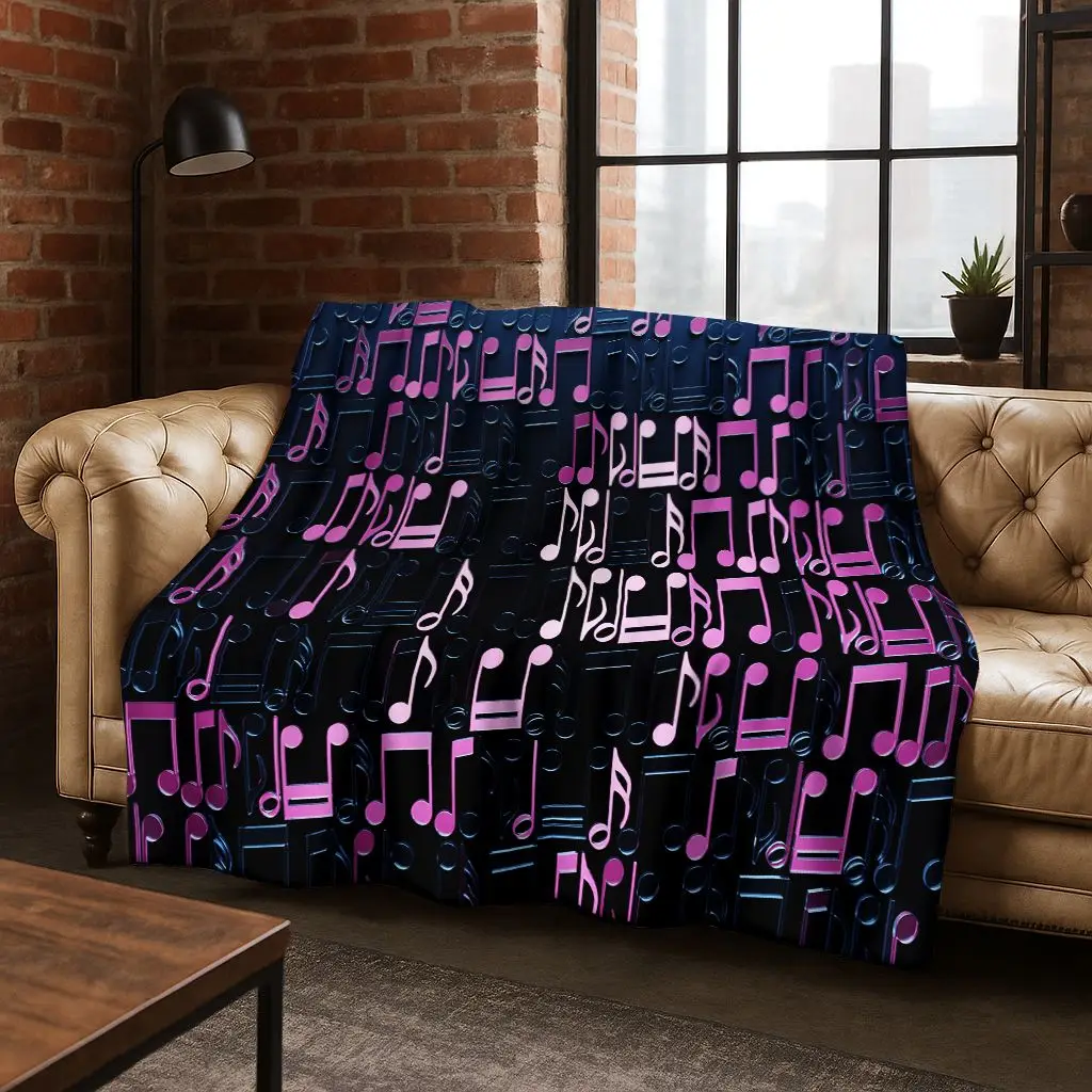

Dancing Music Musical Note Instrument Cartoon Flannel Blanket,Cozy Soft Throw Blanket for Home Bedroom Bed Sofa Cover Gift Kid