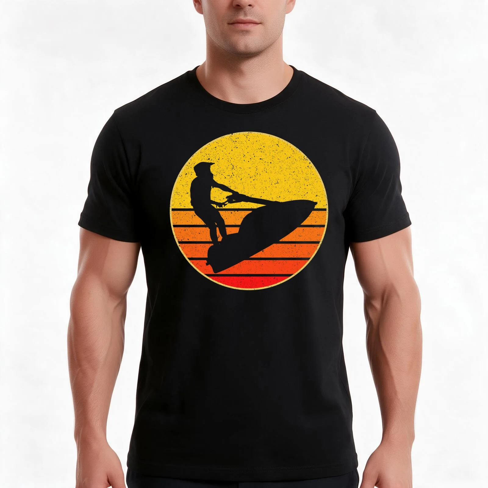 Vintage Retro Jet Water Ski Sunset Water Silhouette Gift T-Shirt Summer Casual Cotton Tee Oversized Streetwear Tops