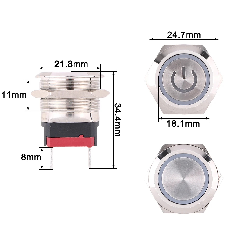 22mm Waterproof Metal Push Button Switches Light 12V 220V 6V Self Reset Press Button Self-locking 2NO 4pin 10A250vac for PC DIY