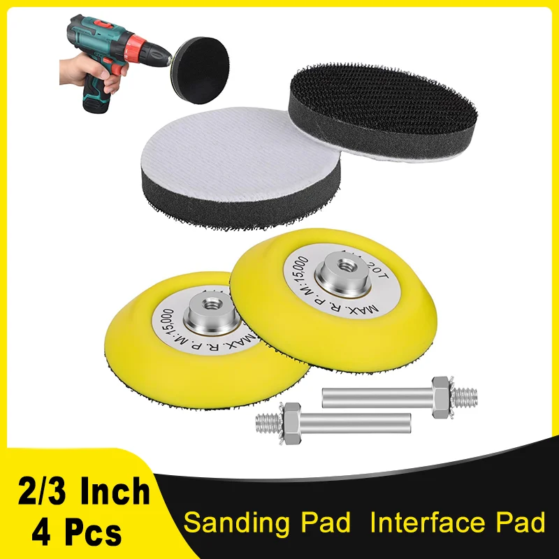2/3 Inch Hook Loop Sanding Pad with 1/4Inch Shank with Interface Pad Kit 4Pcs for Universal Rotary Tool Die Polishing Car Metal