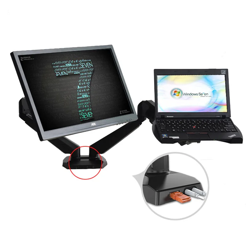 Dual Screen Aluminum Alloy White Gas Spring LCD Computer Monitor Arm With Laptop Holder 15