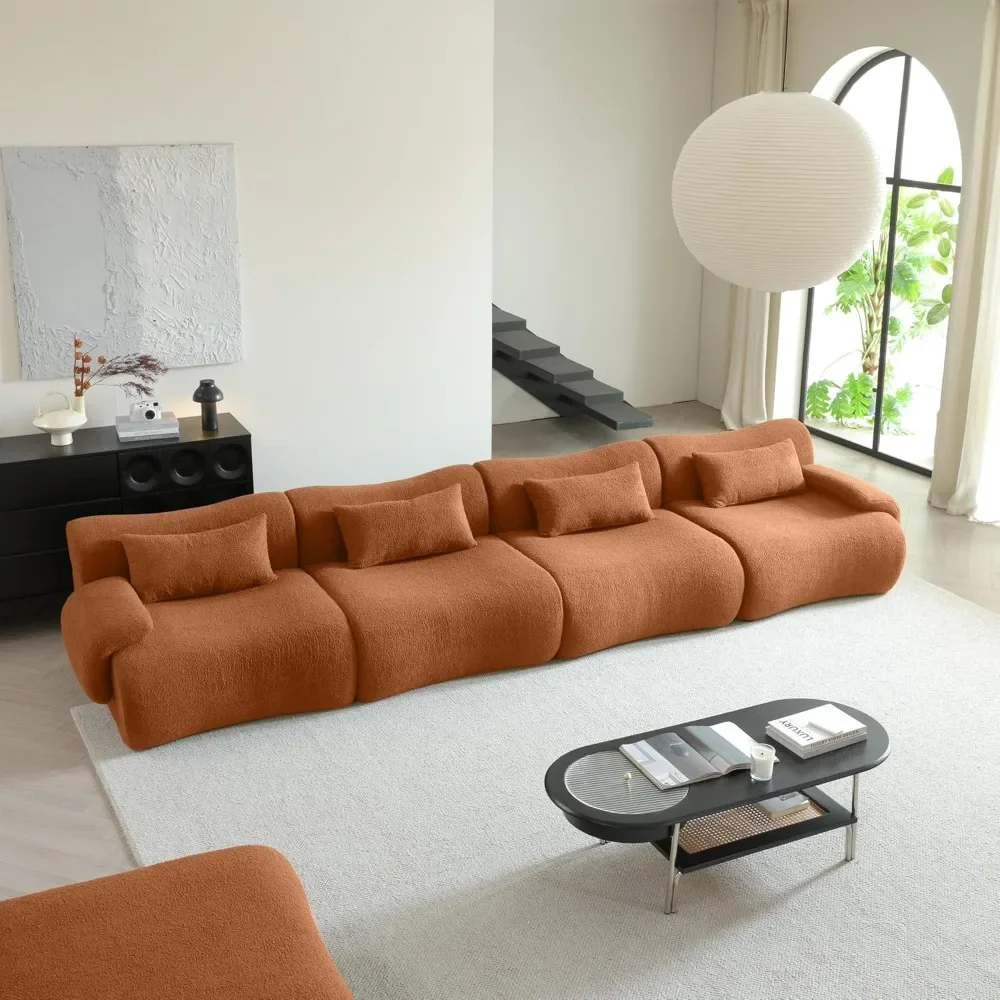Sectional Sofa 4 Seater Sectional Couch Luxury Modern Cloud Couch with Oversized Bamboo Shaped Sofa Comfy Fluffy Boucle Sofa