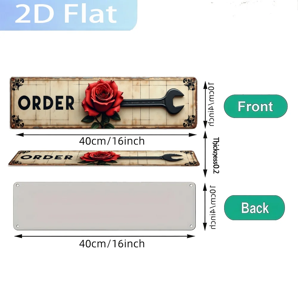 2D Flat - This Vintage-Style Sign, Features The Word 'Order' Along with a Rose And a Wrench. It'S Perfect for Decorating